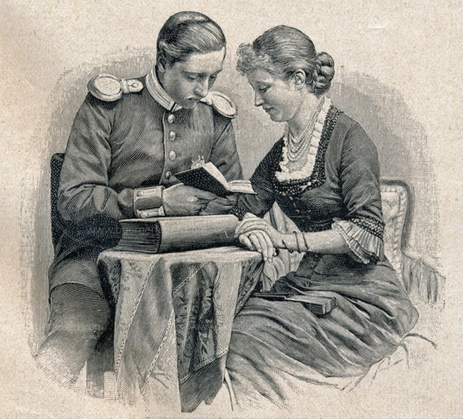 Junges Kaiserpaar Auguste Viktoria und Wilhelm II. zeitenössische Lithografie